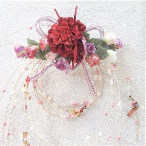 画像1: お正月飾りバラとダリアのもち花リース NYD-0２ (1)
