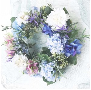 画像1: 紫陽花（あじさい）とニゲラ、スカピオサの可憐なリース　 hdw-30 紫陽花ハンドメイド (1)