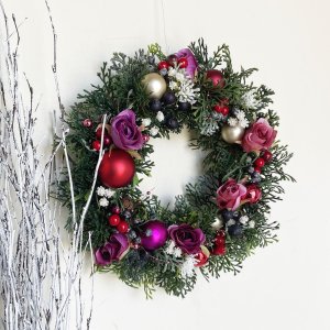 画像1: ナチュラル クリスマス リース   ローズCHW-35 (1)